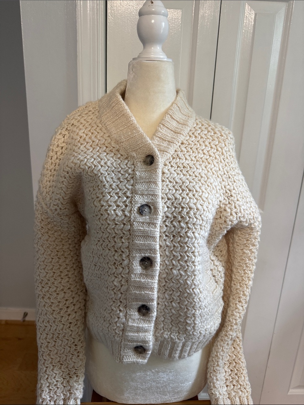 Madewell Cream Chunky Shawl-Collar Button-Up Cardigan